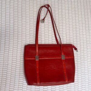 Brighton Red Leather vintage Tote Bag With Silver Heart Charm & Dual Straps